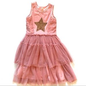 Pink Dress with ruffles and a bronze star